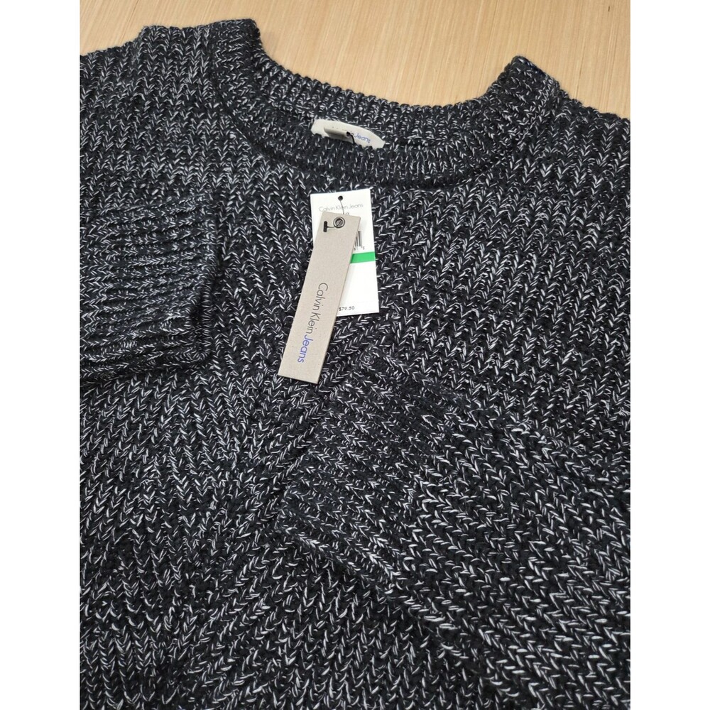 Calvin Klein Women’s Black/White Crew Neck Long Sleeve Knit Sweater  L 420154X
